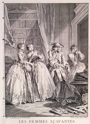 Jelenet Moliere (1622-73) "Les Femmes Savantes" (Kék harisnya) című művéből, Laurent Cars metszet